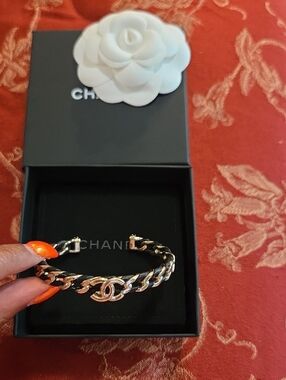 CHANEL Cocomark B26C Bangle M GP x Leather Gx Black Authentic